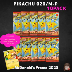10er Pack Pikachu Pokemon Karten Japanisch 020/M-P McDonalds Promo und zufällige Karte